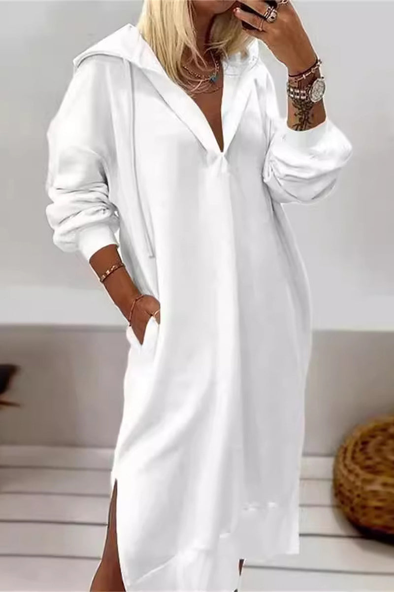 Vestidos casuales de manga larga con capucha y abertura en el bolsillo para uso diario