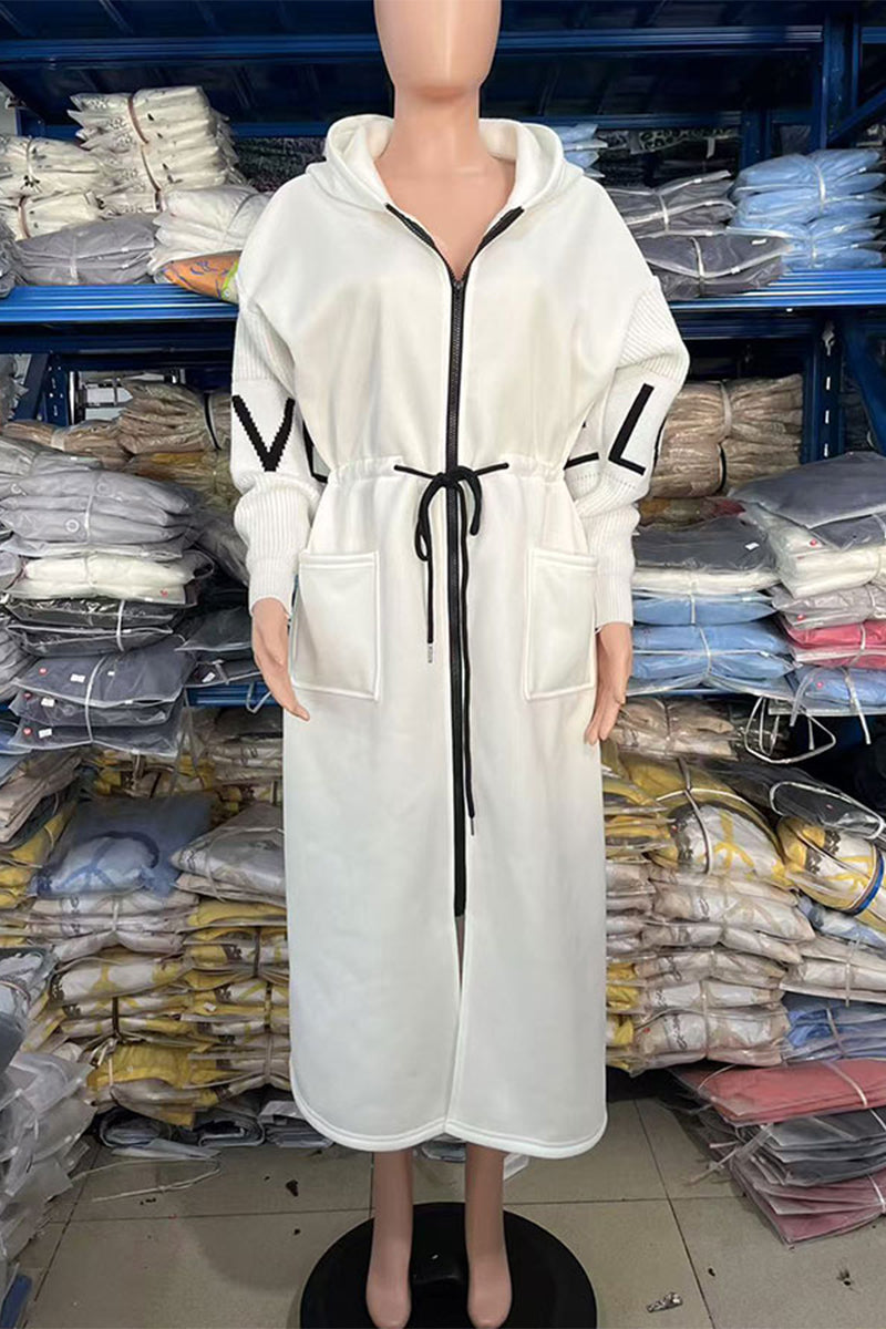 Casual Letters Pocket Patchwork Contrast Hooded Outerwear(7 Colors)