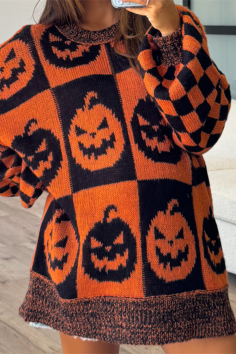 Suéteres casuales de cuello redondo con contraste y tejido de bloques de color