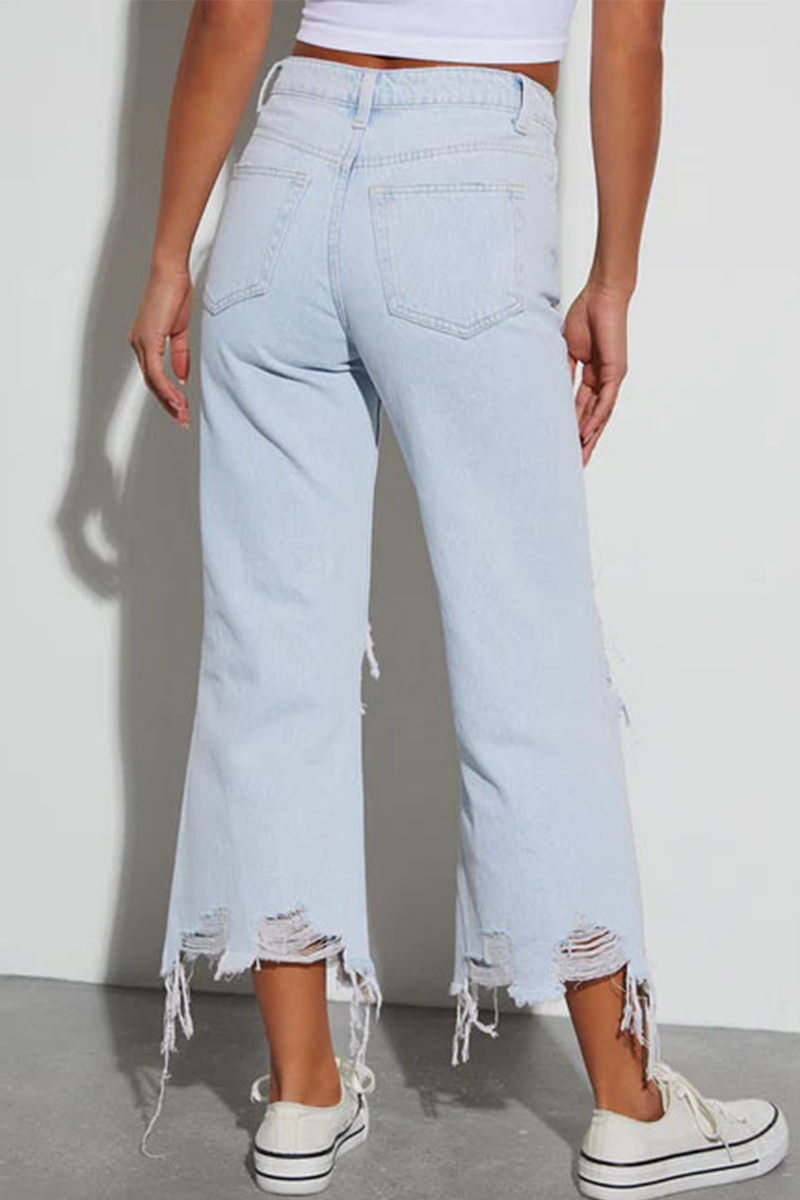 Vaqueros holgados de cintura alta con rotos y desgastados