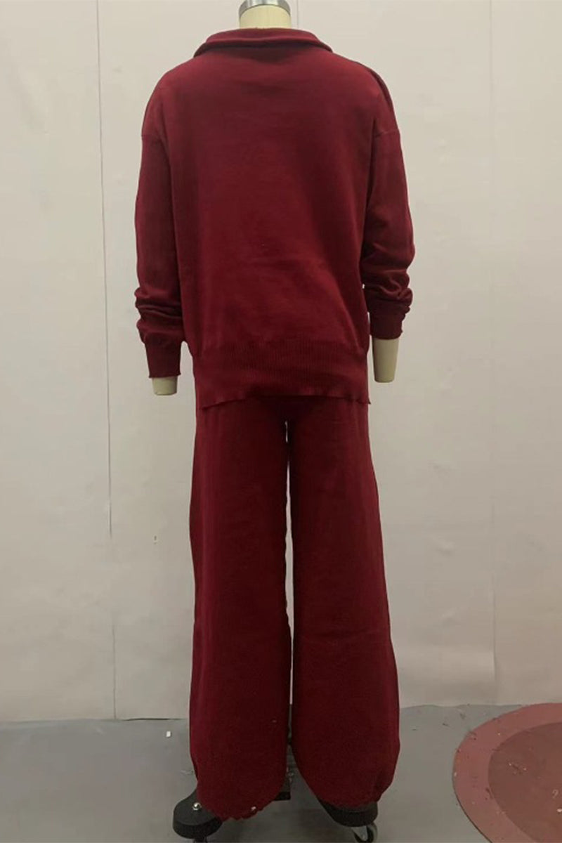 Conjunto informal de dos piezas con cuello vuelto, cremallera y retazos, manga larga (4 colores)