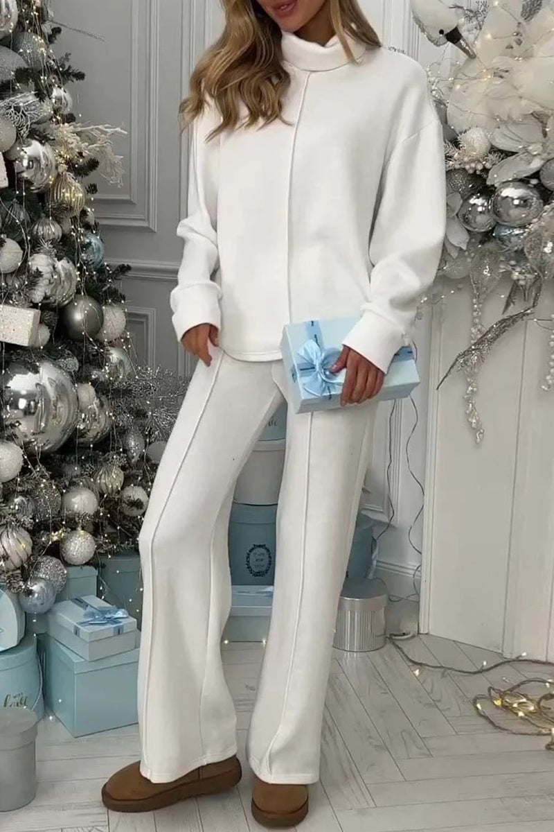 Conjunto informal básico de cuello alto y manga larga de dos piezas (3 colores)