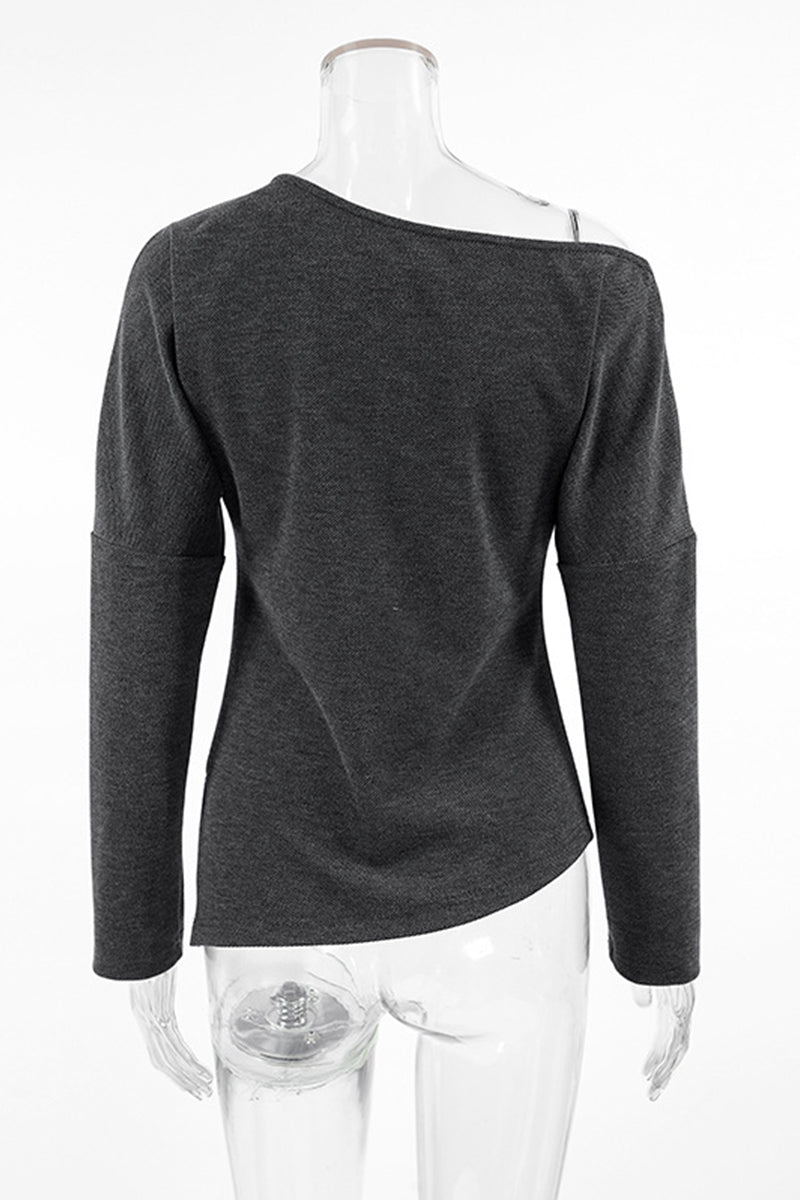 Tops informales de cuello oblicuo con baches irregulares de calle