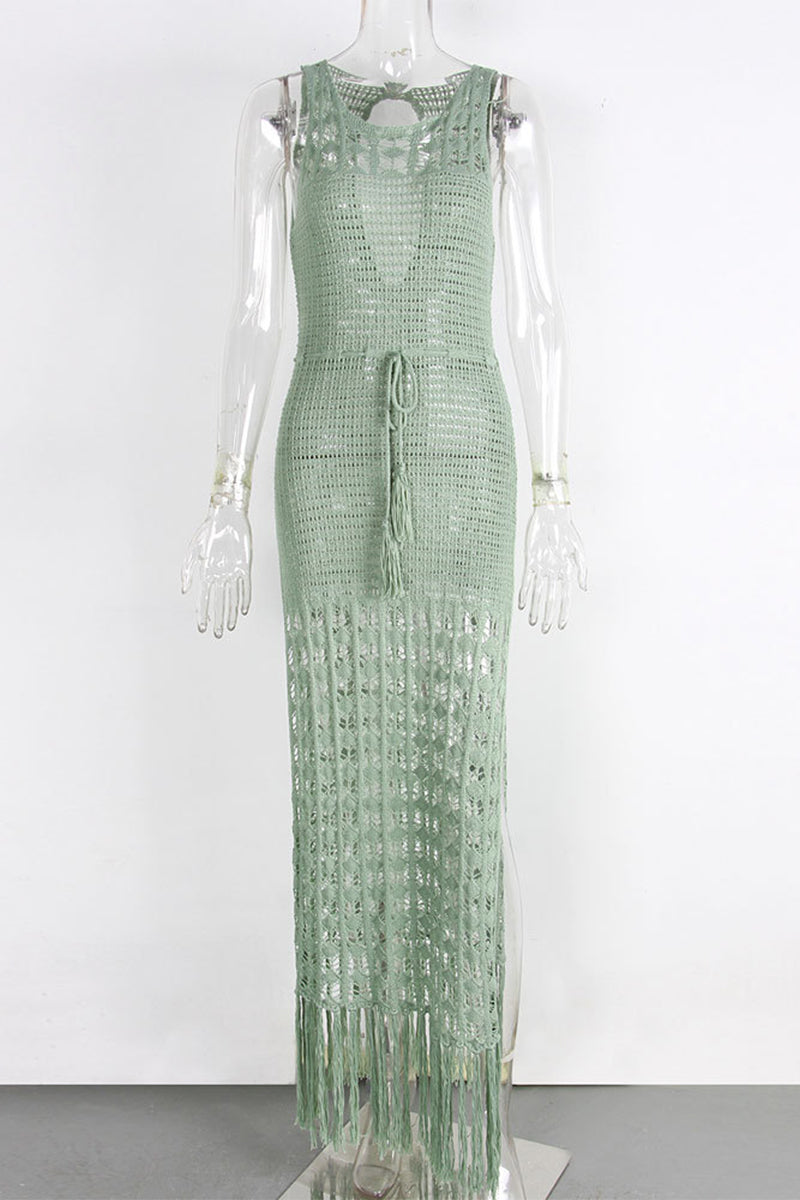 Sexy Draw String Slit Tassel Swimwears Cover Up