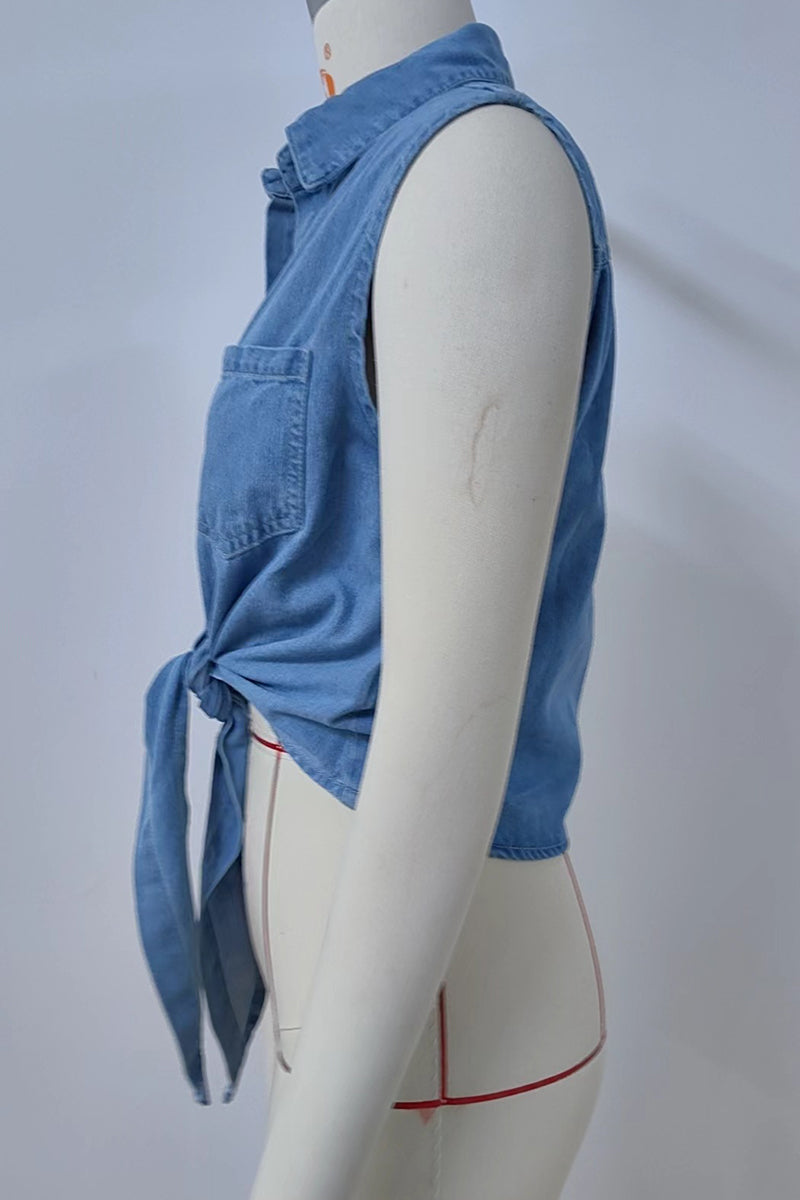 Blusas casuales con botones y cordones y cuello vuelto
