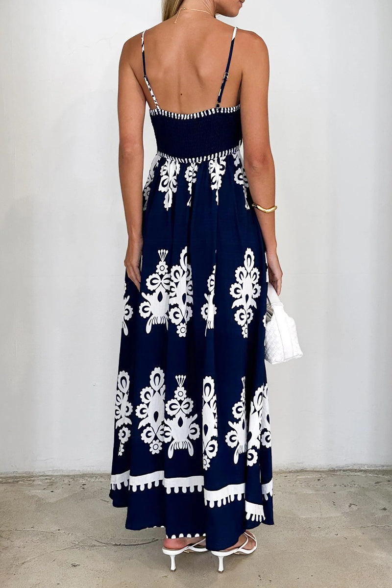 Vestidos de tirantes con escote cuadrado, bolsillos y estampado geométrico para vacaciones