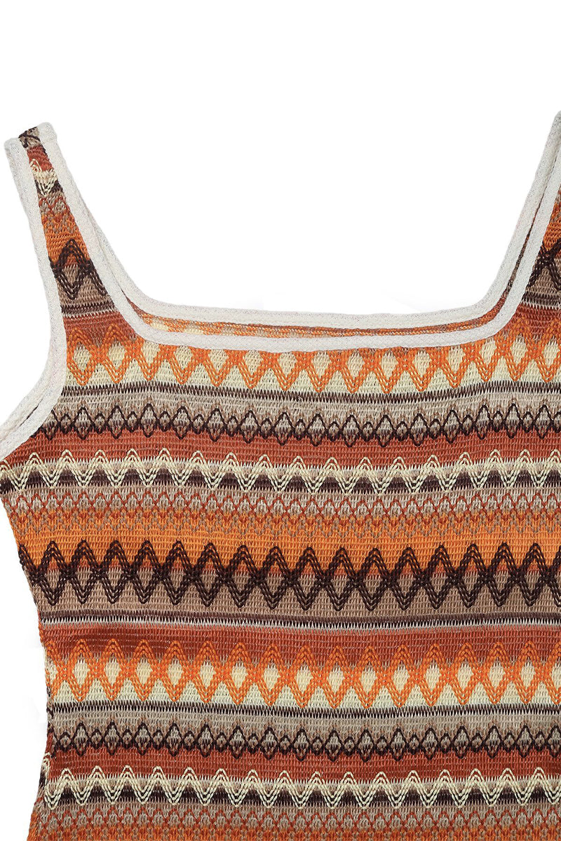 Vestidos casuales sin mangas con escote cuadrado y tejido con aberturas a rayas