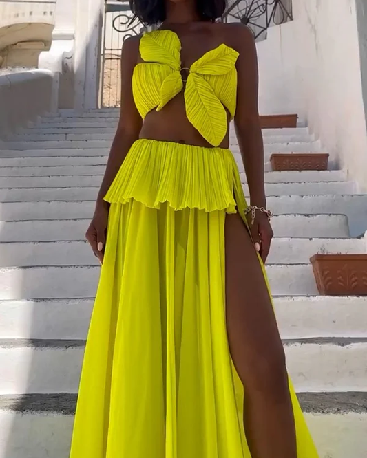 Beach Vacation Solid Color Swimsuit and Skirt