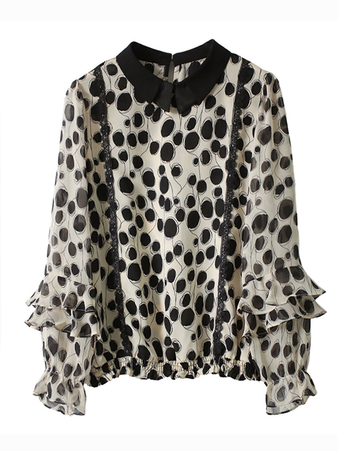 Sophia Elegant Lace Ruffle Patchwork Printed Blouse