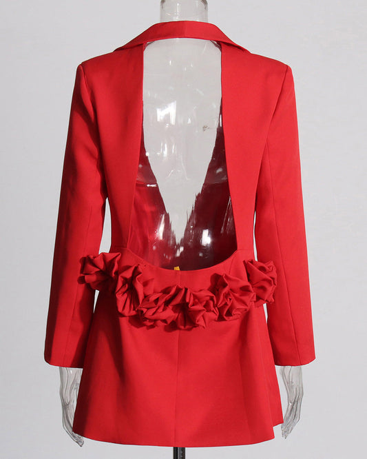 V-Neck Open Back Floral Suit Jacket