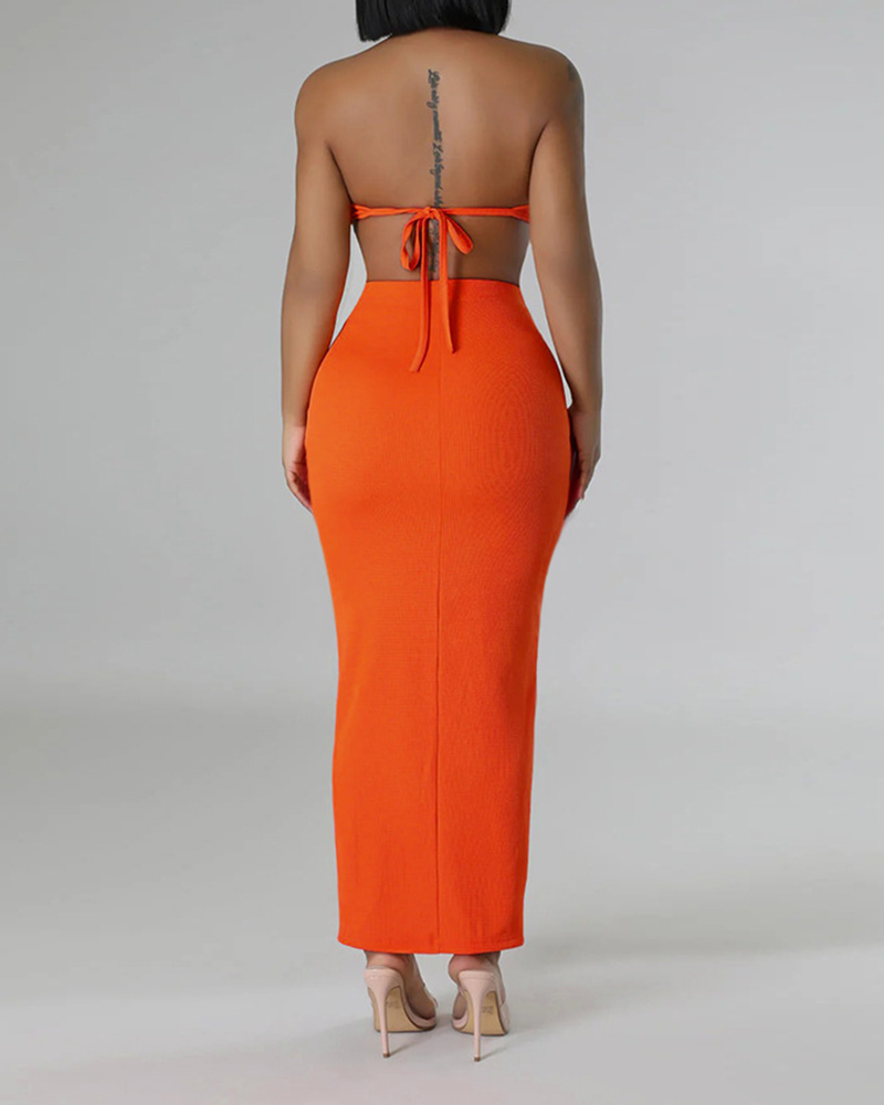 Solid Color Lace-Up Sleeveless Set