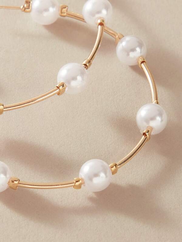 1pair Faux Pearl Decor Cuff Hoop Earrings for Women