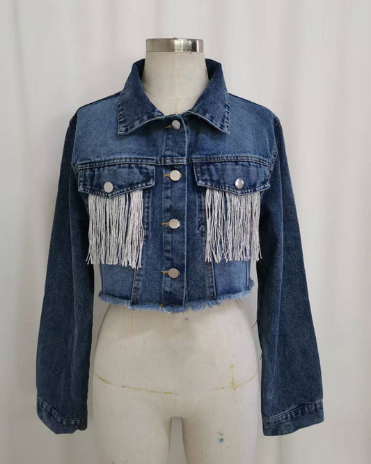Fringed Distressed Denim Jacket