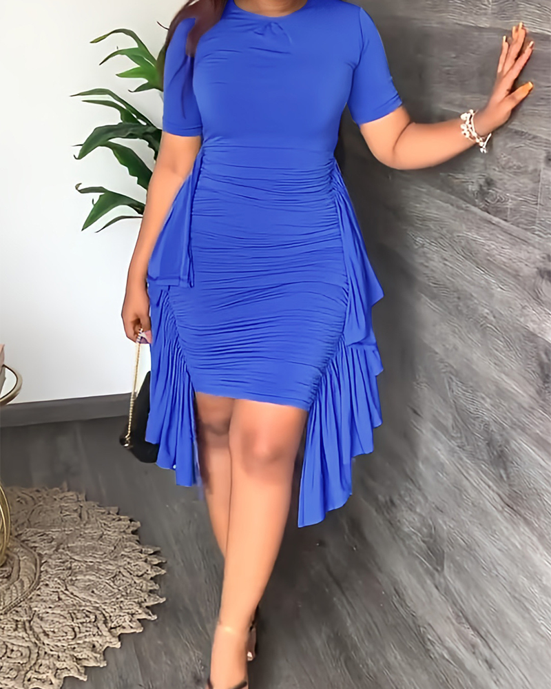 Irregular Ruffled Fitted Pleated Dress