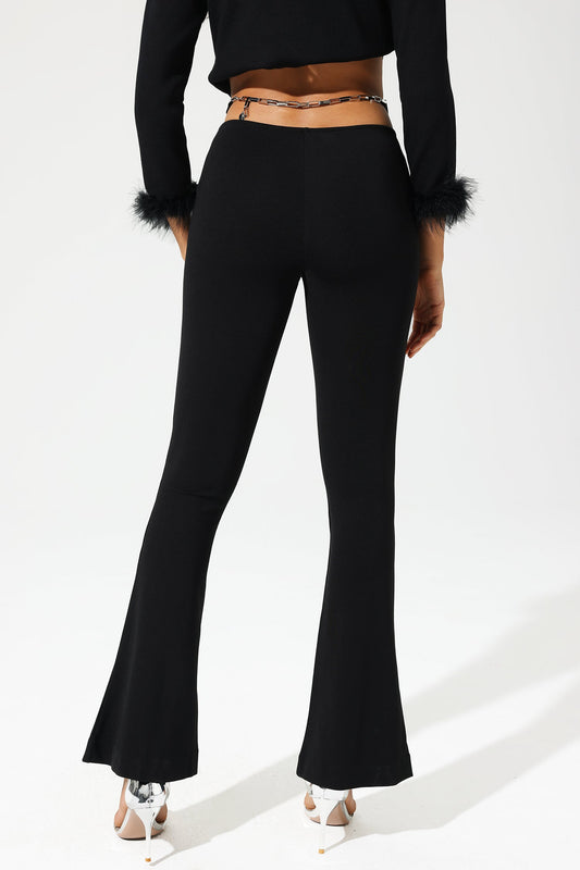 High Waist Exposed Waist Slim Bootstrap Casual Pants