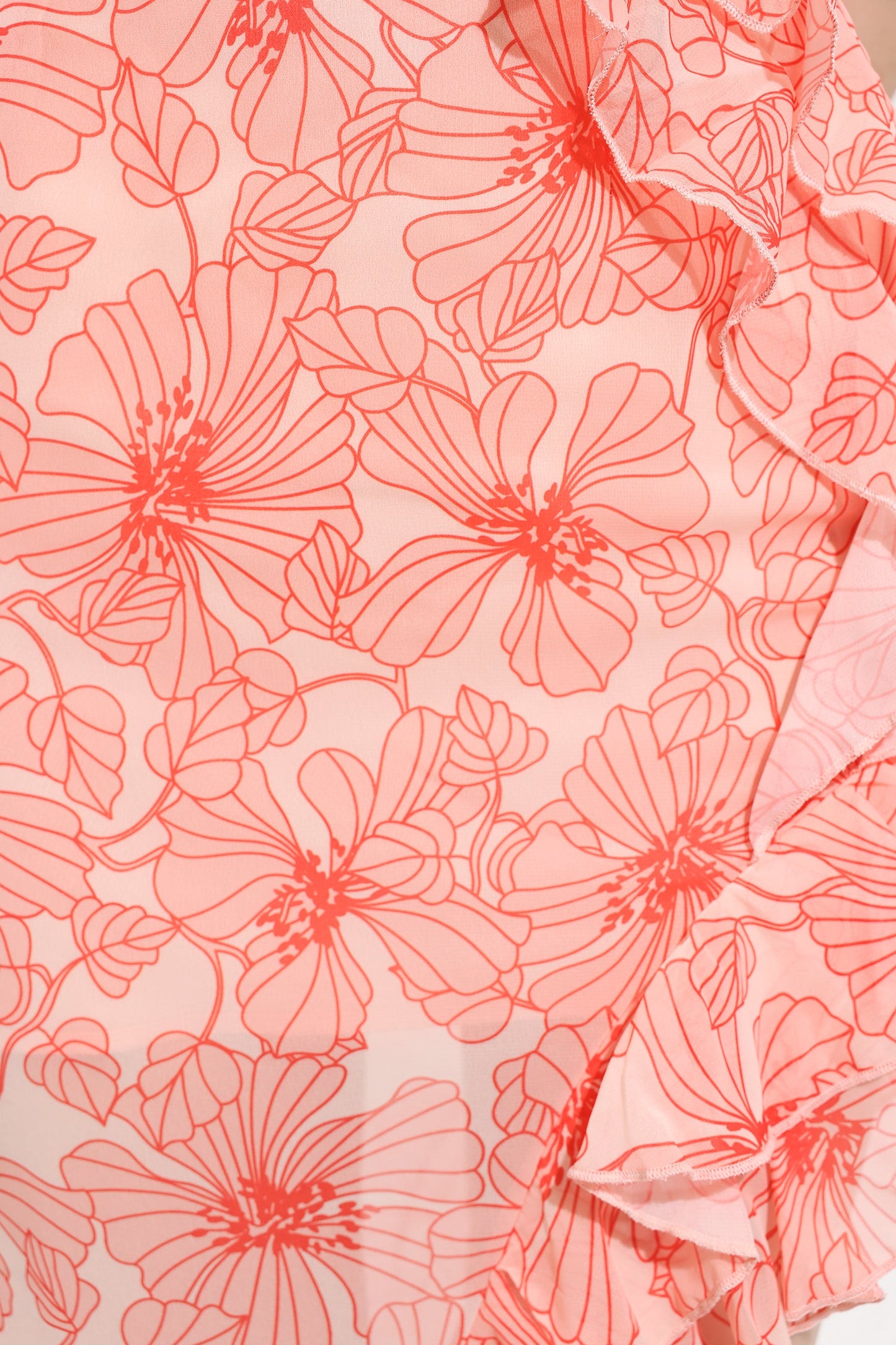 Vestido largo de gasa con cuello cruzado y volantes Cecily