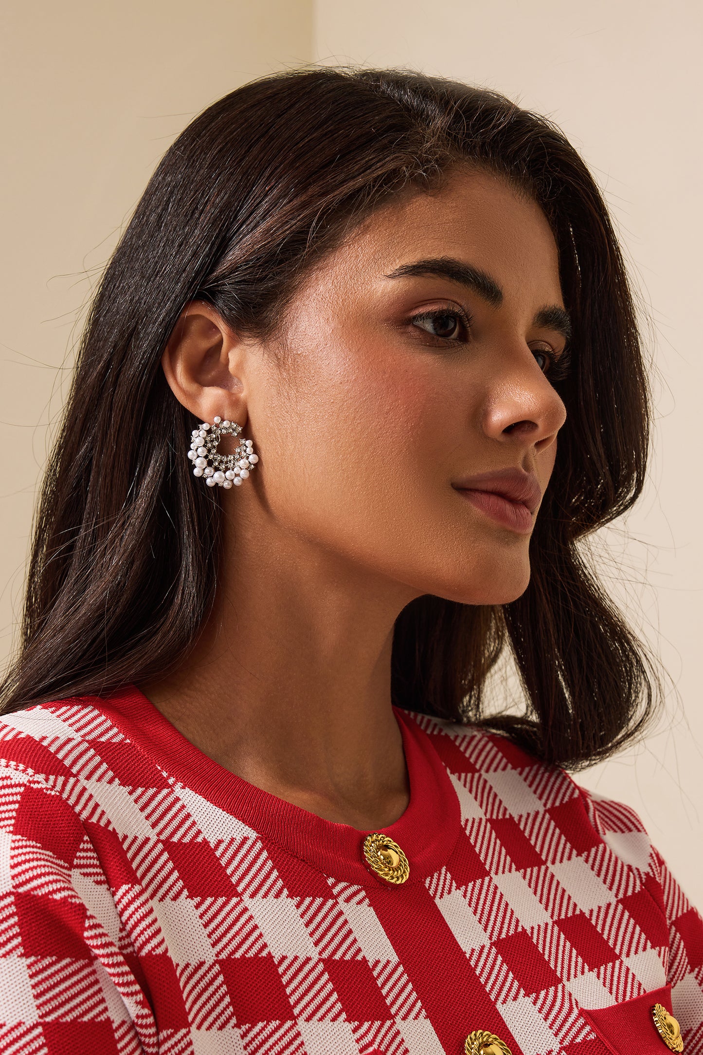 Pendientes de diamantes con perlas de imitación