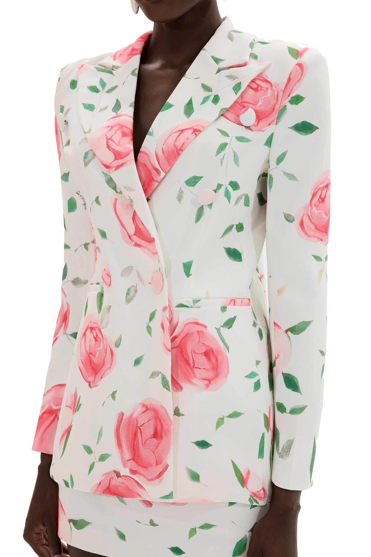 Conjunto de blazer cruzado floral y minifalda de cintura alta