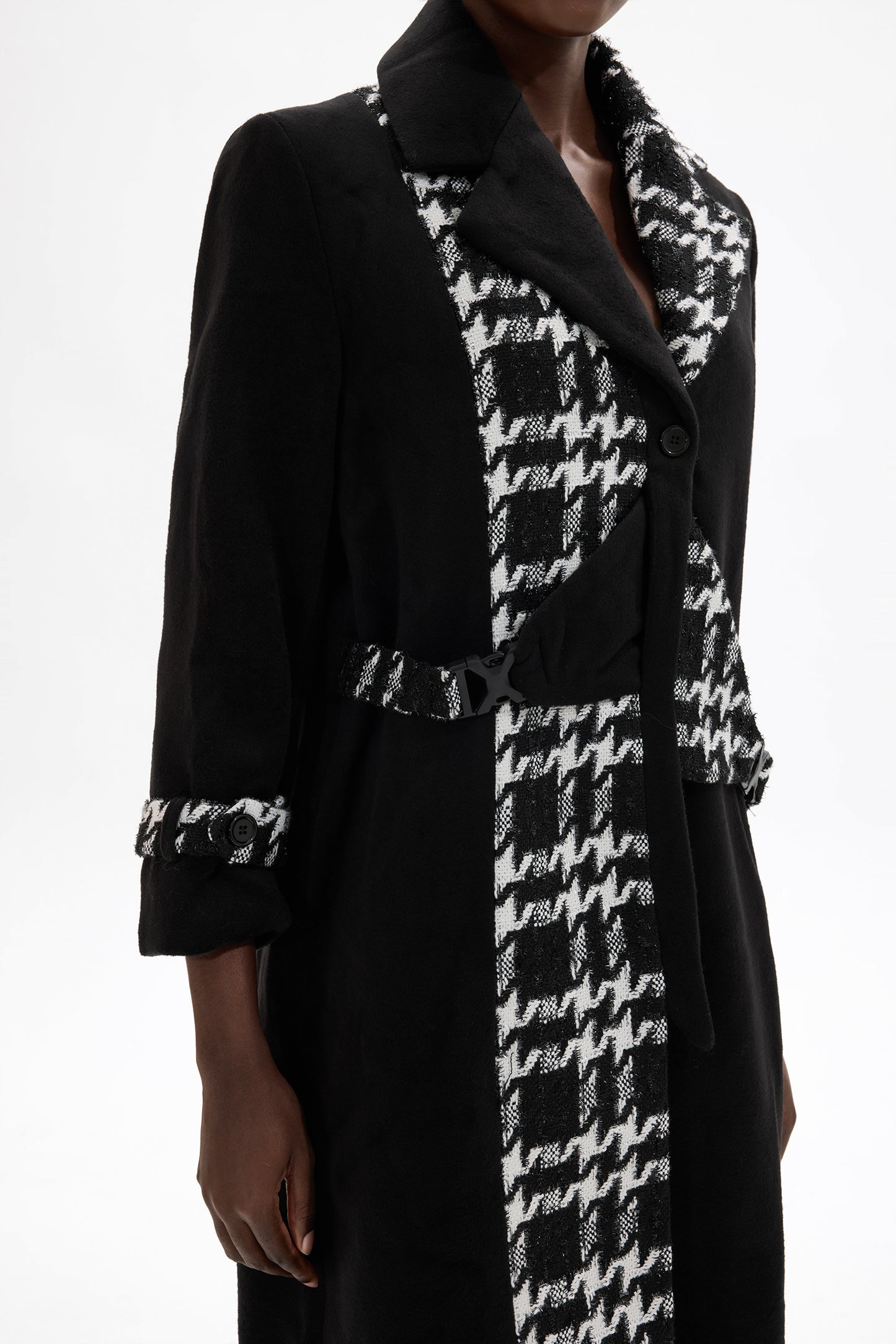 Abrigo de tweed de manga larga con empalme de lana