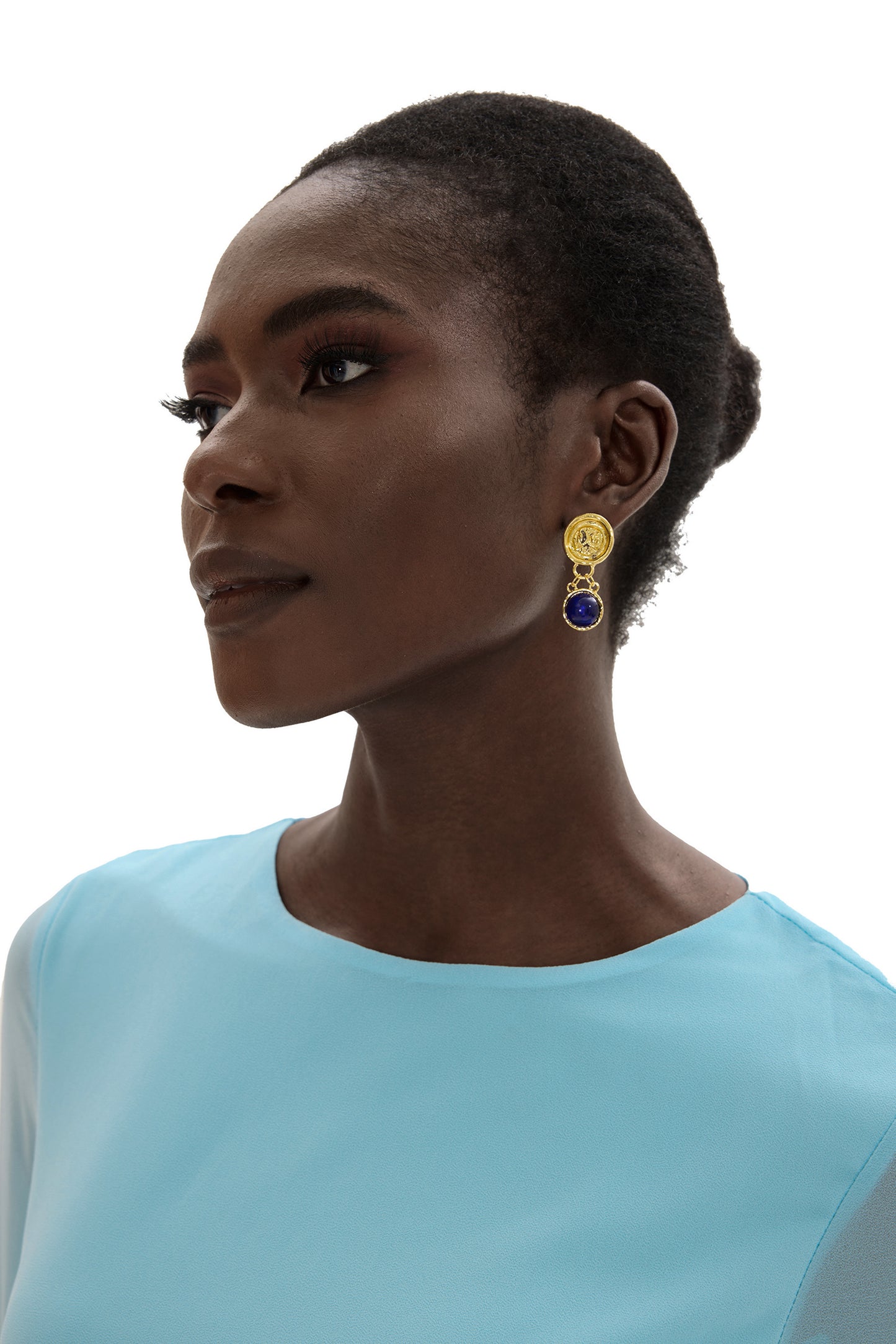 Pendientes de zafiro sintético de metal