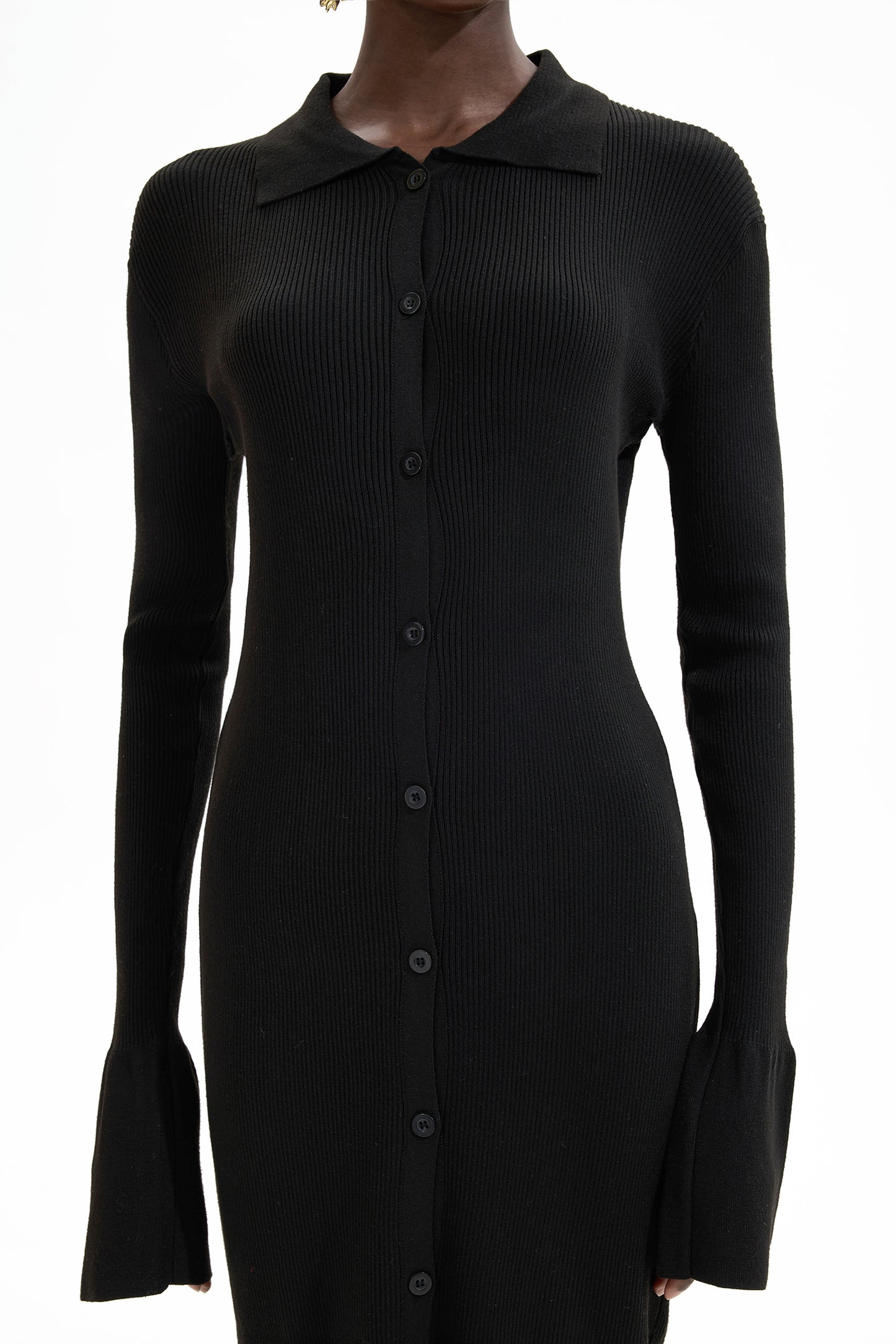 Vestido midi de jersey liso con botones en negro