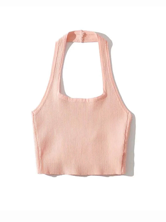 Tops de tubo sexis de moda de verano 2025 para mujer, cuello halter, sin mangas, espalda lisa, chaleco de punto con pliegues