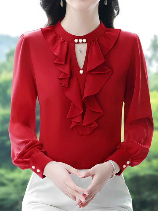 Hannah Classic Ruffled Satin Chiffon Shirt