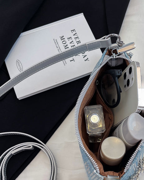 Sequined Denim Handle Underarm Shoulder Bag