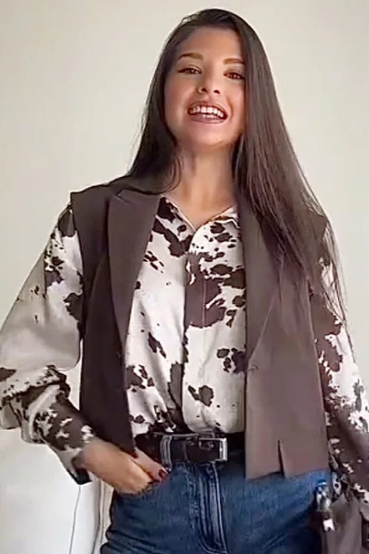 Animal Print Satin Oversized Blouse