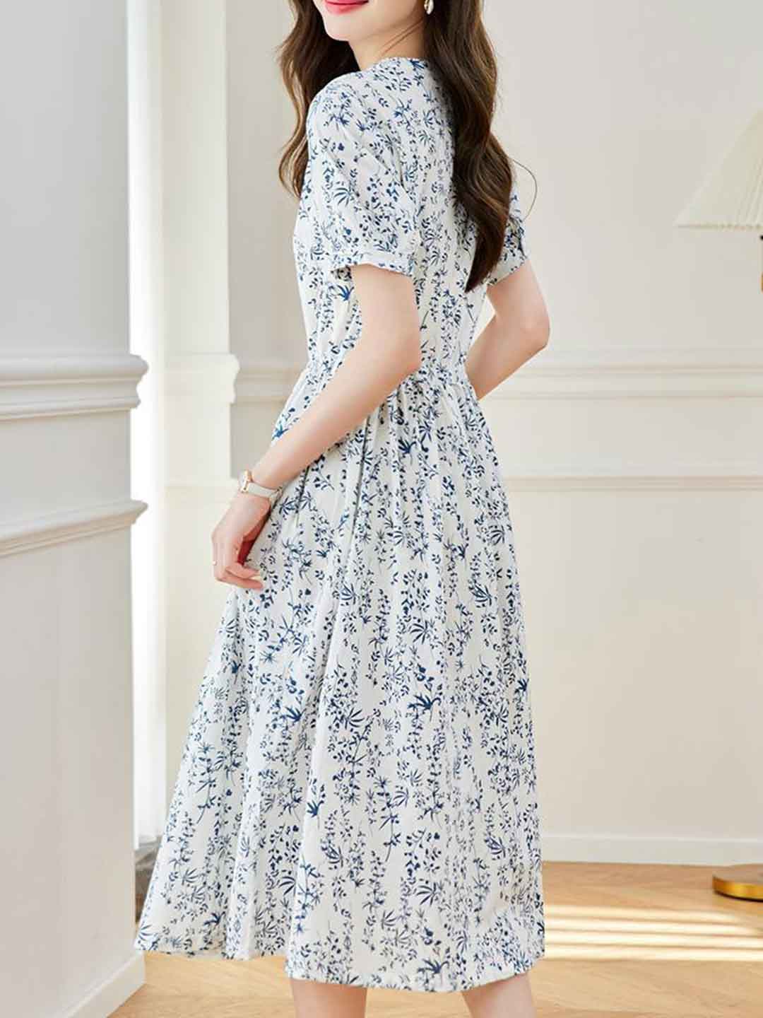 Destiny Vacation V-Neck Floral Printed Dress