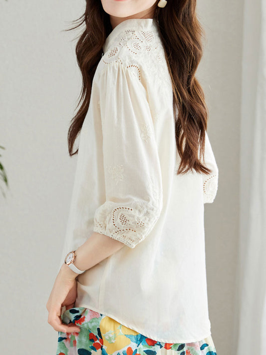 Eva Classic Embroideried Hollowed Shirt
