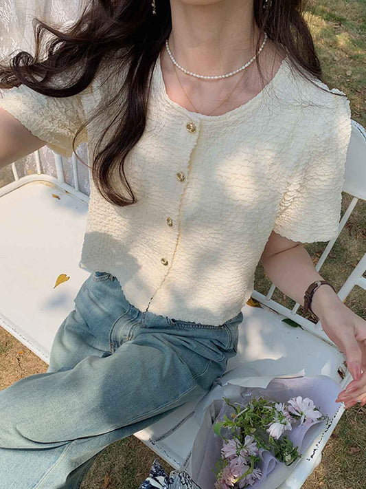 Zoey Classic Crew Neck Solid Color Ruffled Top