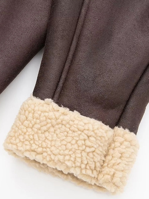 Classic Brown Lambswool Lined Leather Splice Short Jacket