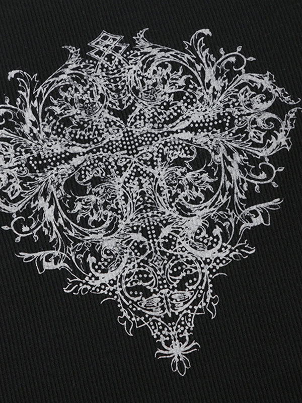 Black Vintage Print Long Sleeves Tee