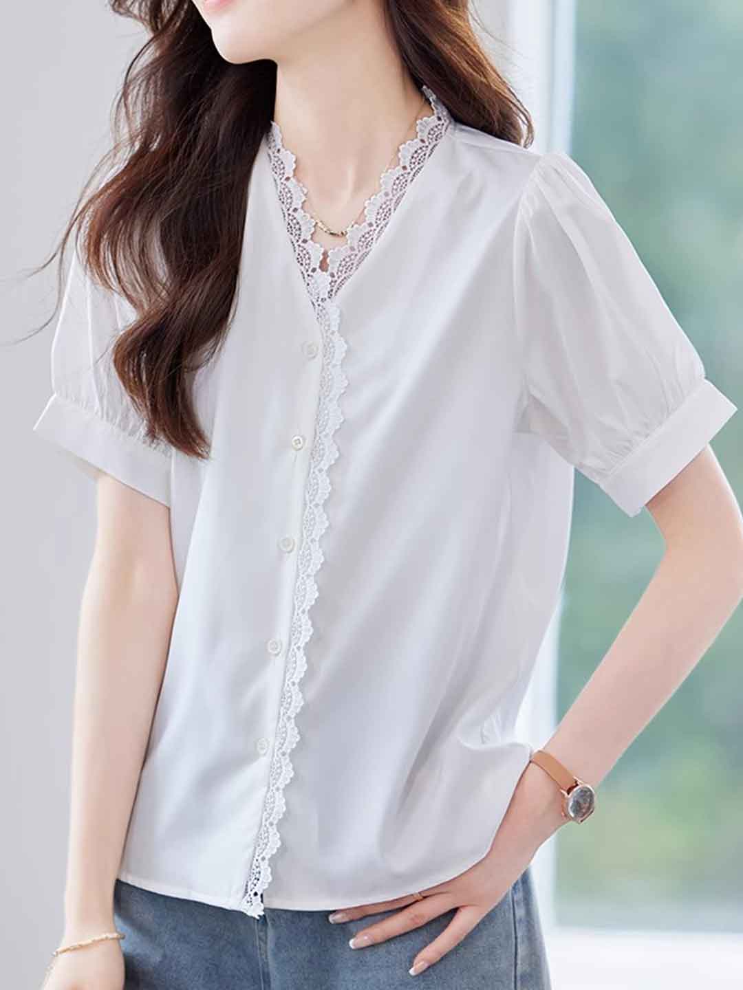 Zoey Chic V-Neck Solid Color Chiffon Top