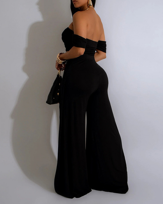 Bandeau Top Slit Wide Leg Pants Set