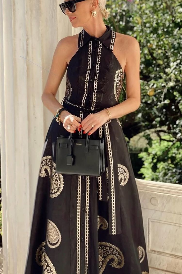 Vestido largo sin mangas con cuello camisero y bolsillos con lazo "Vacation Calls"