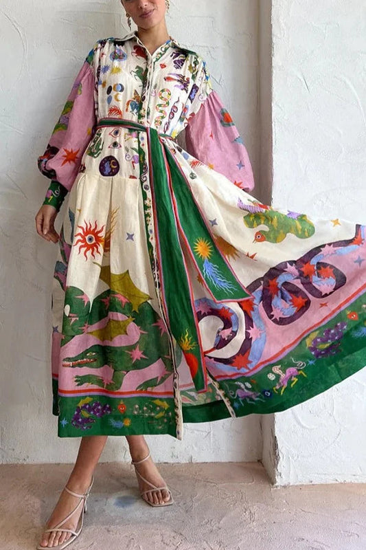 Vestido largo plisado con estampado de estilo cortesano francés retro