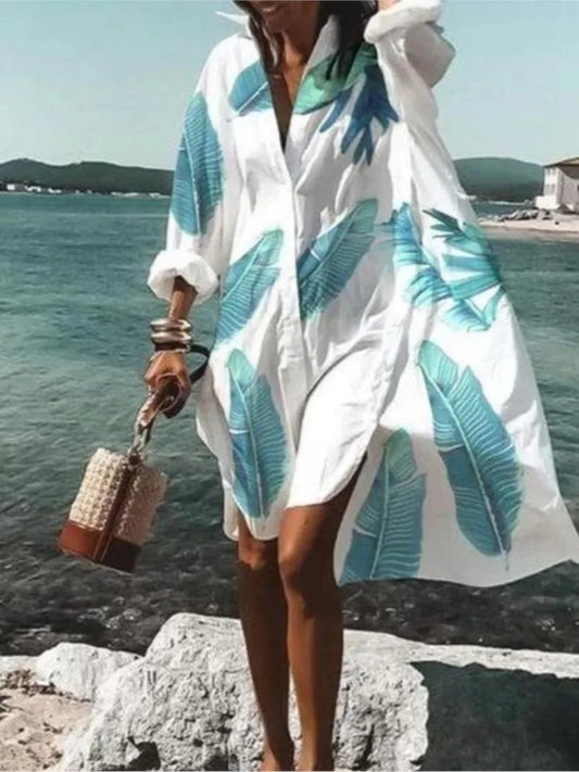 Camisas con estampado de flores de colores, vestidos para mujer, moda de temperamento, camisas holgadas midi, vestidos para dama, primavera verano, nuevo