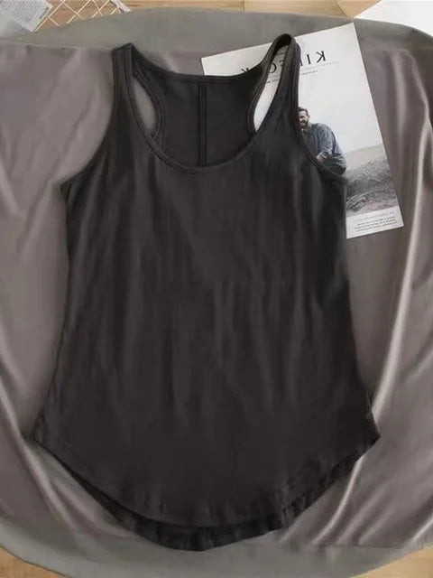 Camisetas sin mangas irregulares de verano con cuello redondo, camiseta negra informal sin mangas, top básico holgado de color sólido, camiseta deportiva para mujer