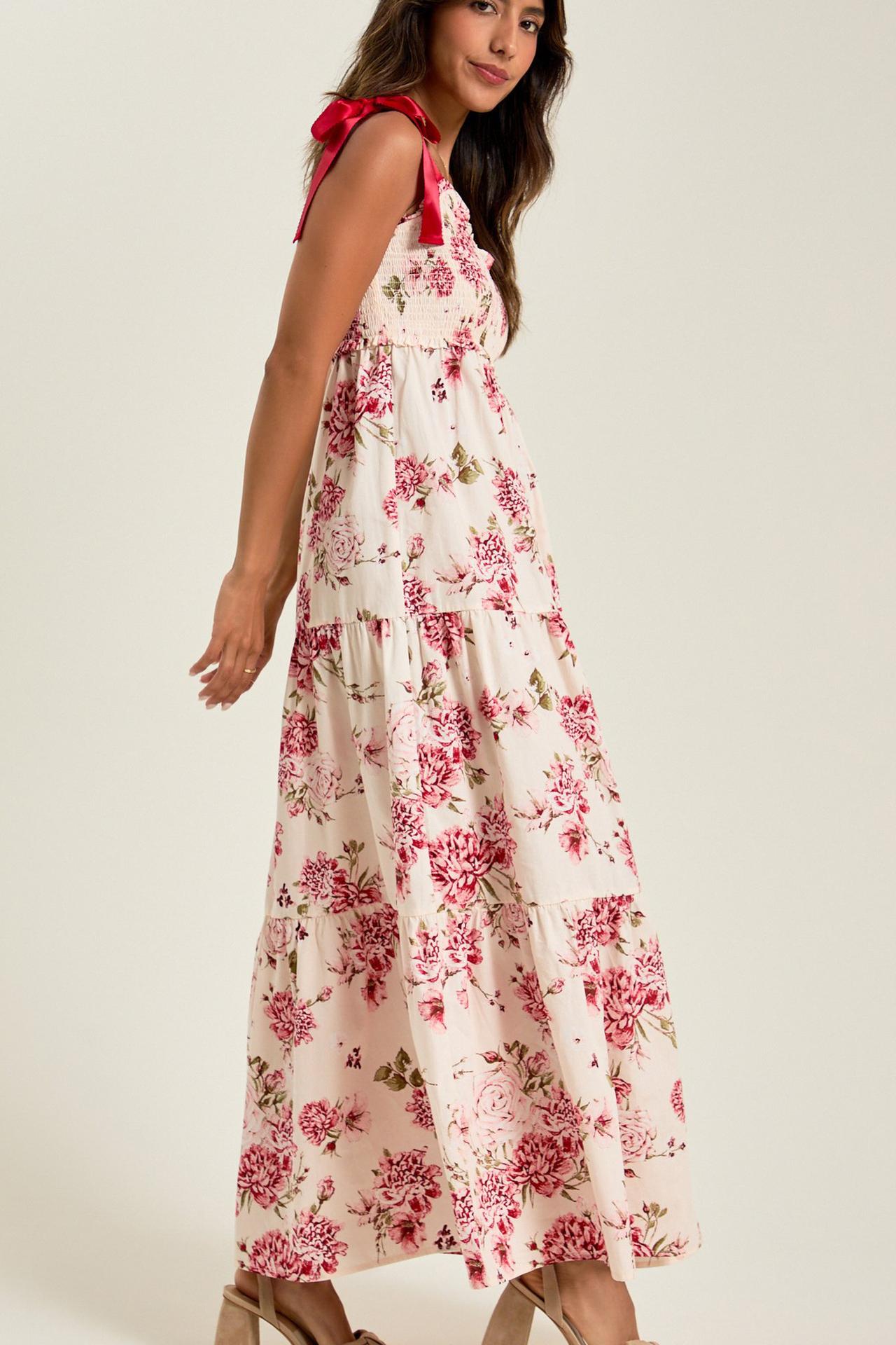 Vestido midi holgado con encaje floral