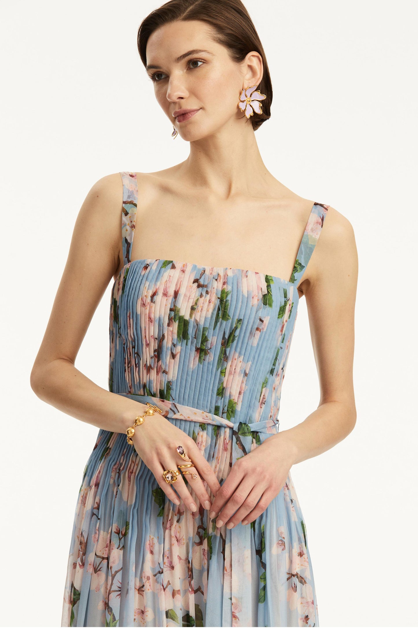 Vestido largo sin mangas con degradado floral