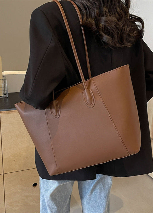 Elara – Two-Tone PU Leather Tote Bag with Long Shoulder Straps