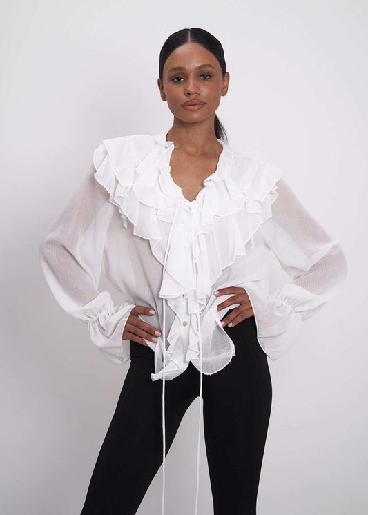 Ruffled Sheer Chiffon Blouse