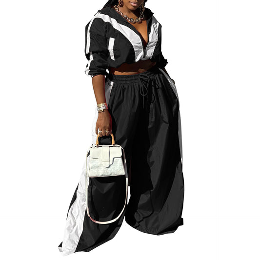 Ropa deportiva para mujer, conjunto de dos piezas con abrigo holgado tejido y costuras, primavera y otoño