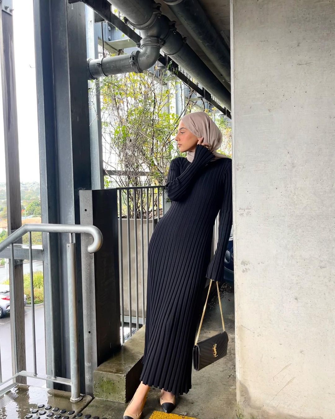 Vestido de punto para otoño e invierno, informal, ajustado, con cuello redondo, a rayas y cintura alta, maxivestido de punto para mujer