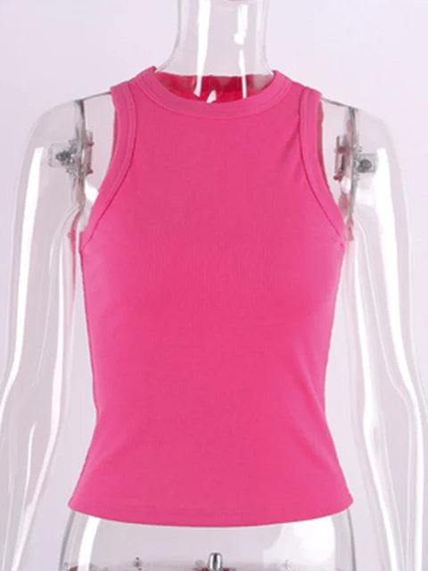 Ribbed Knitted Tops Neck Summer Basic Shirts White Black Casual Sport Vest Off Shoulder Green Women’s Tank Top