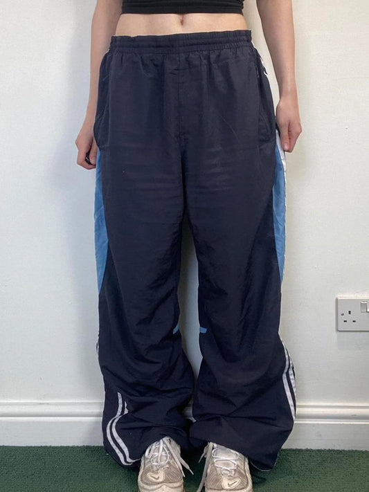 Pantalones rectos con rayas en contraste para mujer, cintura elástica, holgados e informales, para correr en la calle