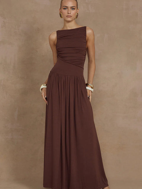 Artcat - Vestido largo ajustado elegante sin mangas con cuello redondo para mujer, vestido de noche ajustado para fiesta y adelgazamiento