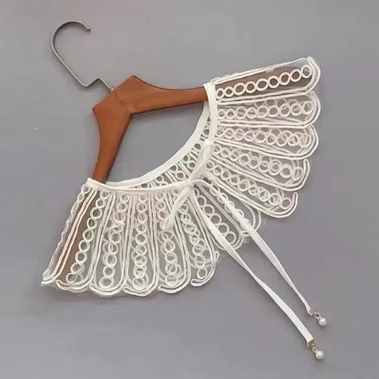 Chal de cuello falso decorativo estilo coreano con bordado ahuecado, hojas de girasol, collar de encaje, poncho corto vintage